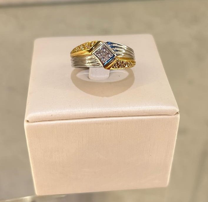 Anillo Oro Blanco y Amarillo 18kl Diamantes