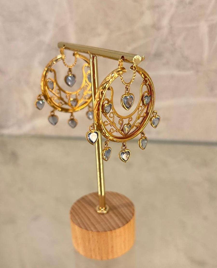 Aretes Aro Agua Marina - Oro 18k