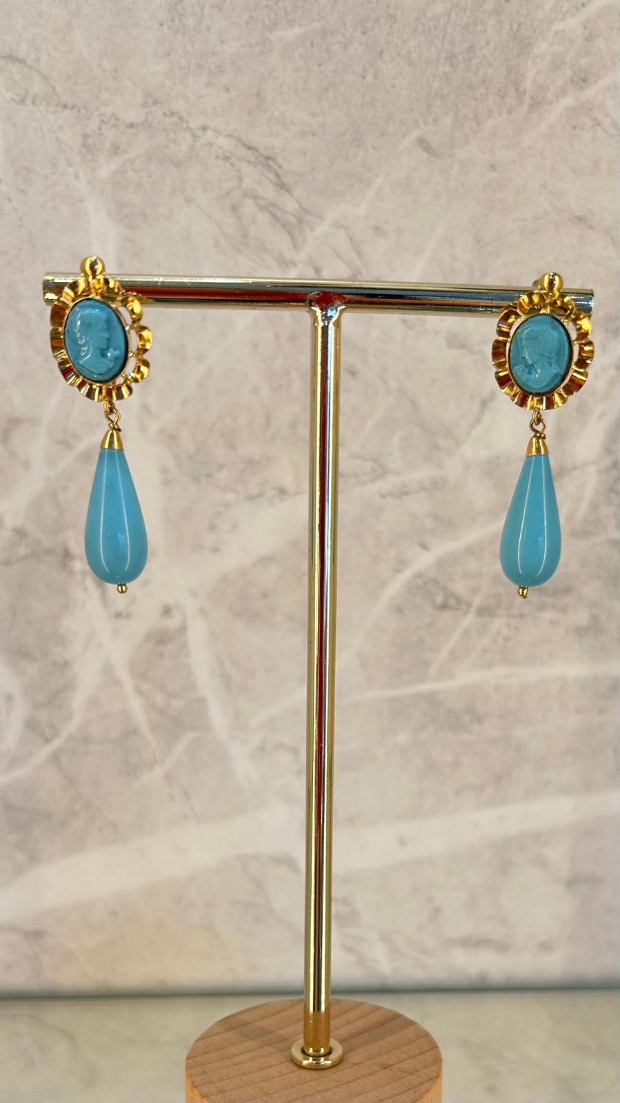 Pendientes Oro 18kl Coral Azul