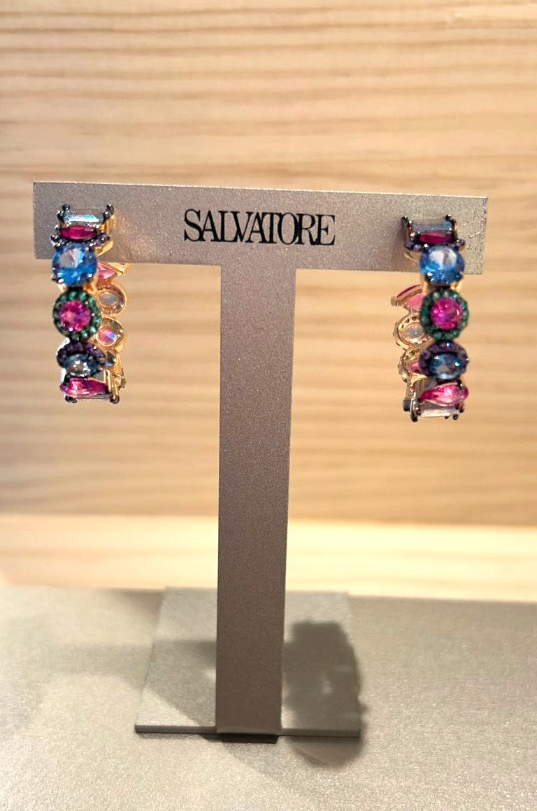AROS DE PLATA CON CIRCONITAS DE COLORES COLECCION SALVATORE