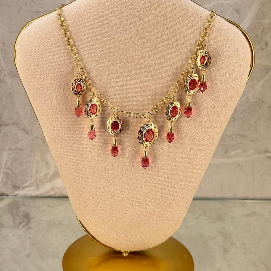 Gargantilla oro 18k con piedras rojas