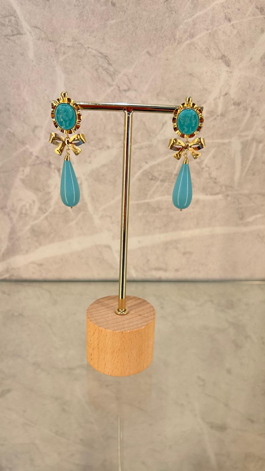 Pendientes Corales Azules Oro 18k