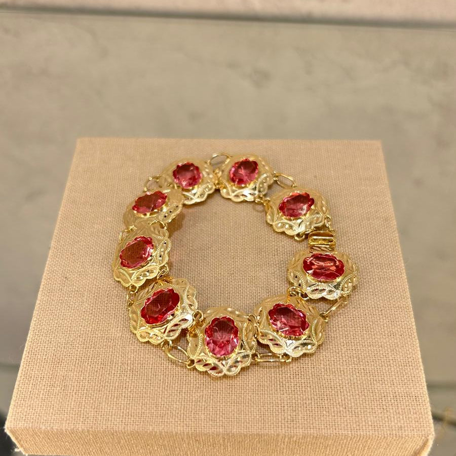 Pulsera Oro 18kl con Piedras Rosas